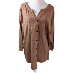 Emily Daniels Tunic Top Women's Size 2XL Brown Tan Cottagecore Boho Peasant EUC